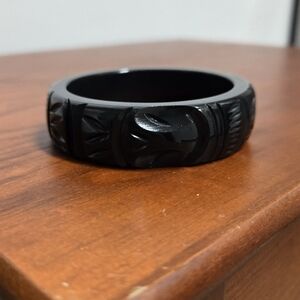 Lucky Lou Black Bangel Bracelet, Tiki Head Carving